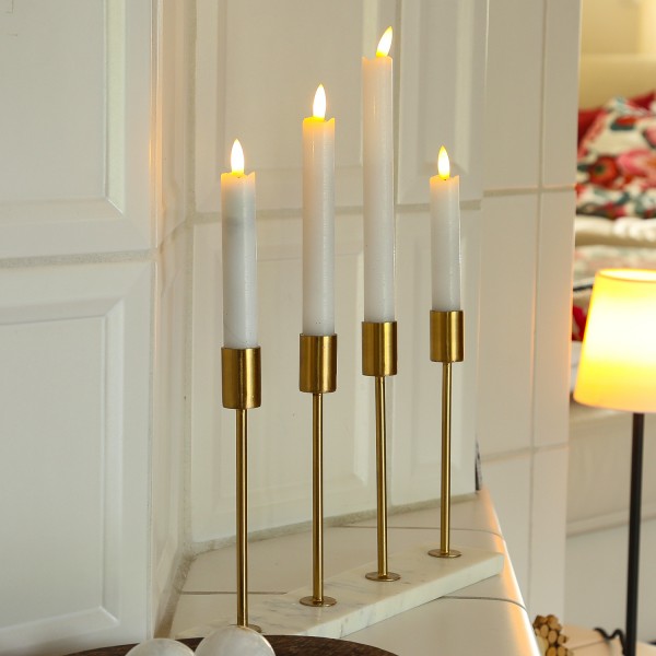 Stabkerzenhalter - Kerzenständer - Marmorplatte - 4 goldfarbene Kerzenhalterungen - H: 20cm - weiß