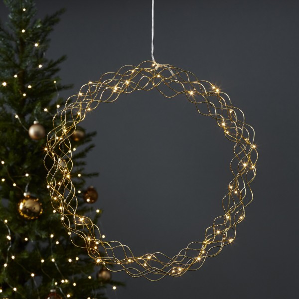 LED Lichtkranz Curly - 50 warmweiße LED - D: 45cm - Metall - gold