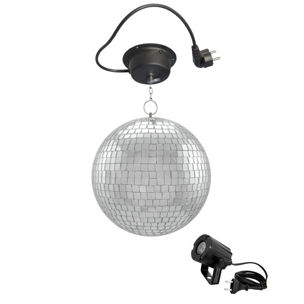 Spiegelkugel Komplettset 20cm mit Motor, LED Pinspot (kaltweiss) und Montagematerial PROFI