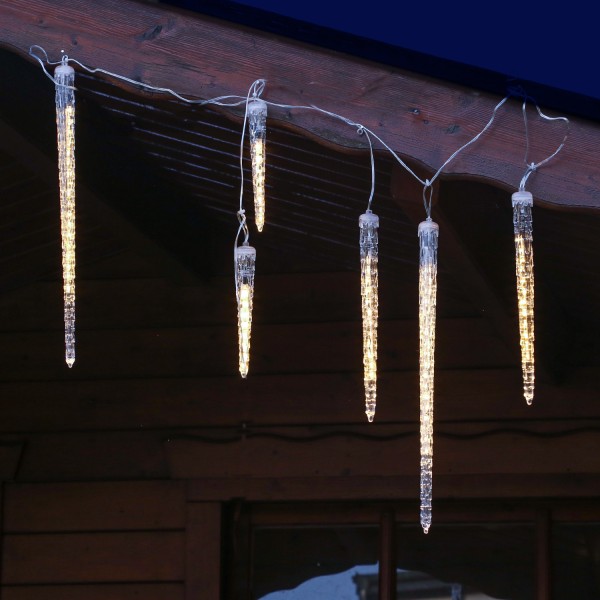 LED Lichterkette Eiszapfen - Schneefalleffekt - warmweiße LED - L: 2,5m - Außentrafo - transparent