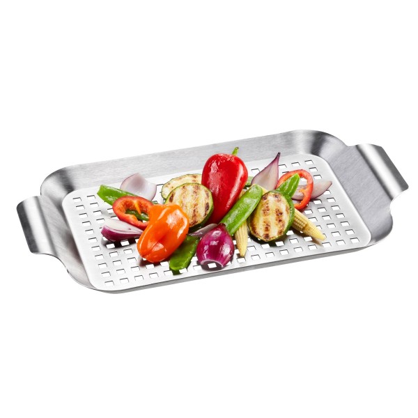Grillpfanne BBQ Edelstahl flach - 33x19x2,5cm
