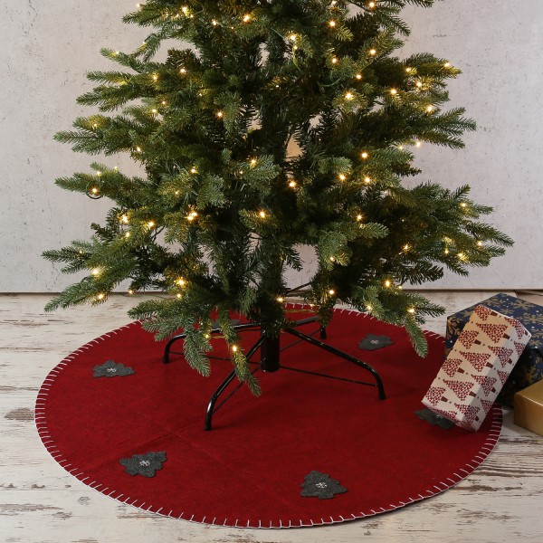 Weihnachtsbaumdecke - grauer Weihnachtsbaum - Filz - D: 98cm - rund - rot