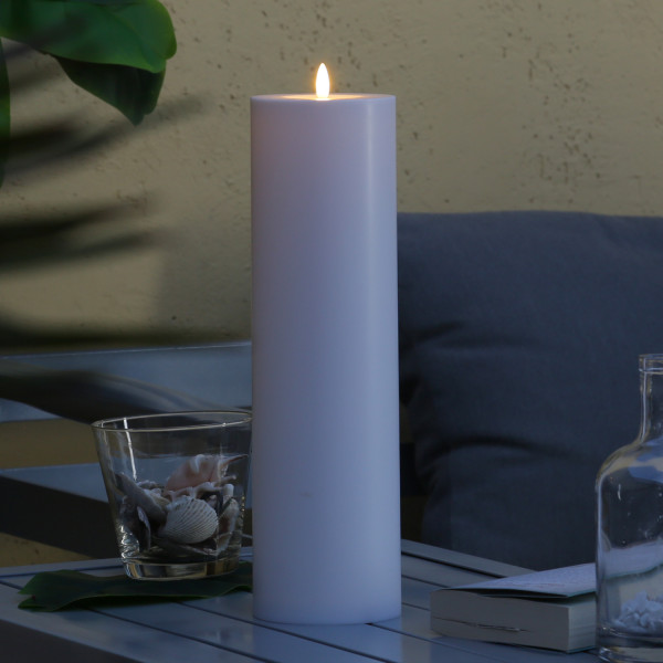 XXL LED Kerze - Outdoorkerze - H: 37,5cm/D: 10cm - Timer/Sensor - für Innen/Außen - weiß
