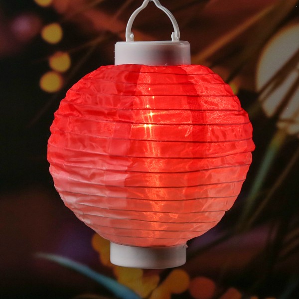 LED Solar Lampion - Flammeneffekt - 12 warmweiße LED - H: 23cm - D: 20cm - Lichtsensor - rot