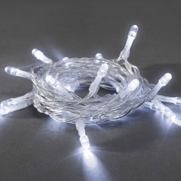 LED-Lichterkette - 2,85m - 20x Kaltweiß - transparentes Kabel - Batteriebetrieb - an/aus Schalter