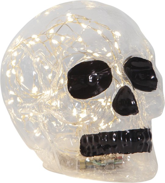 Kristallschädel Dekolampe mit 70 warmweißen LEDs - 18x13,5x12,5cm - Batterie - Timer