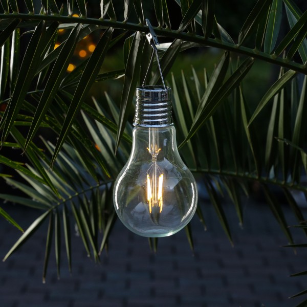 LED Solar XL Glühbirne - warmweißes Filament - H: 18cm - Dämmerungssensor - für Außen - 1 Stück