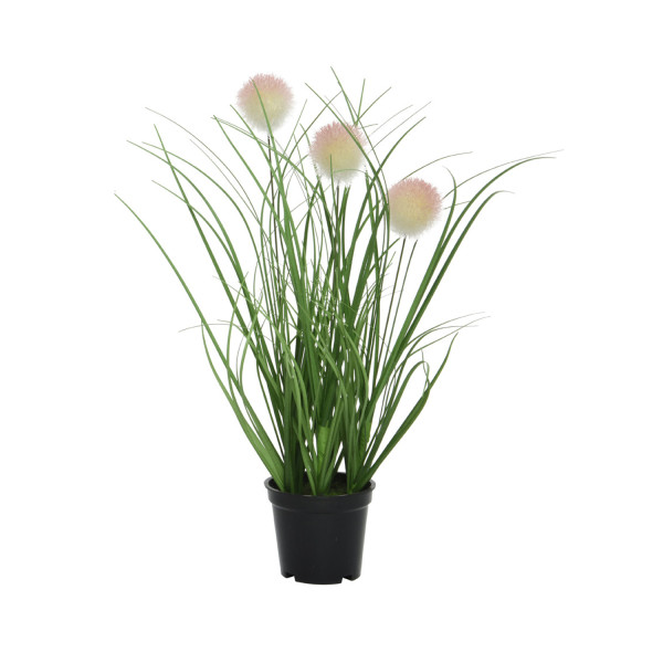 Blühendes Knopfgras im Topf - Kunstpflanze - Kunstgras - H: 30cm - rosa
