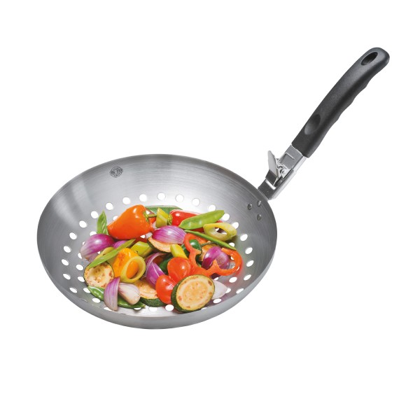Gemüse-Wok BBQ - hochwertiger Edelstahl - mit abnehmbarem Griff - D: 28cm