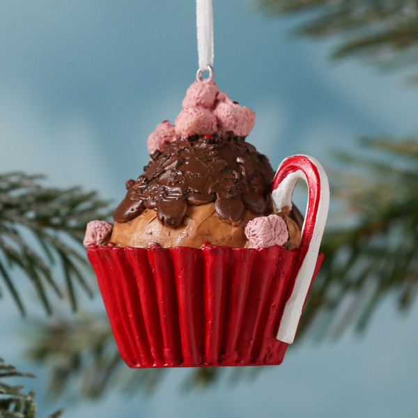 Weihnachtsbaumschmuck MUFFIN - Polyresin - inkl. Aufhänger - matt - H: 8cm - braun