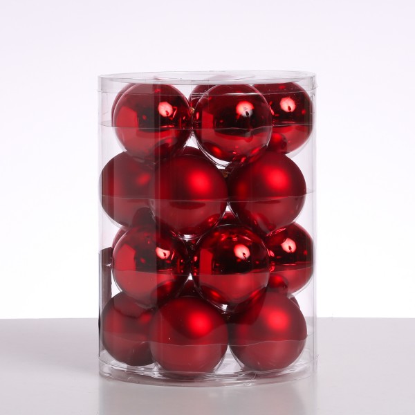 Christbaumkugel - Weihnachtsbaumkugel - Glas - D: 6cm - glänzend und matt - rot - 20er Set