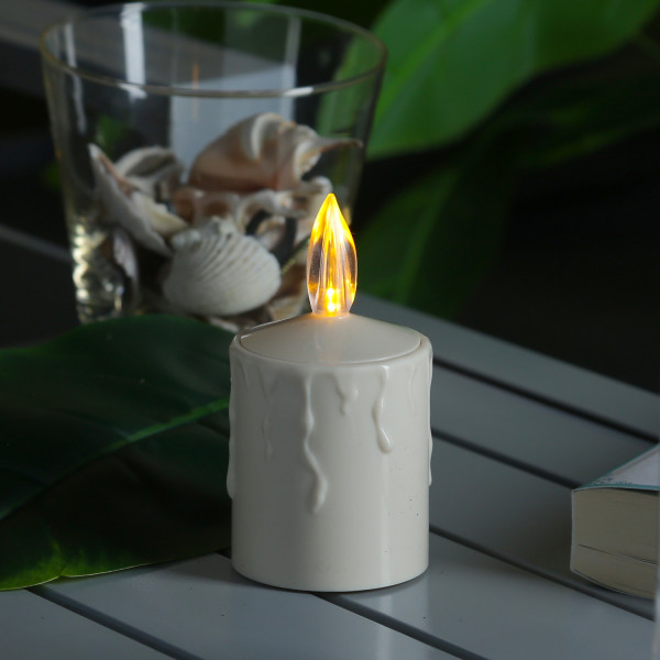 LED Kerze - Grabkerze - Grablicht - H: 11,5cm/D: 6cm - Sensor - für Außen - bis 500h - beige