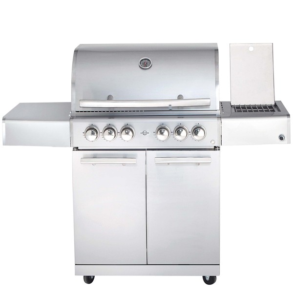 CHEF L Paket B - Basis silber, 4 Brenner, Backburner, Seitenkocher, Seitenablage links, BBQ-Paket