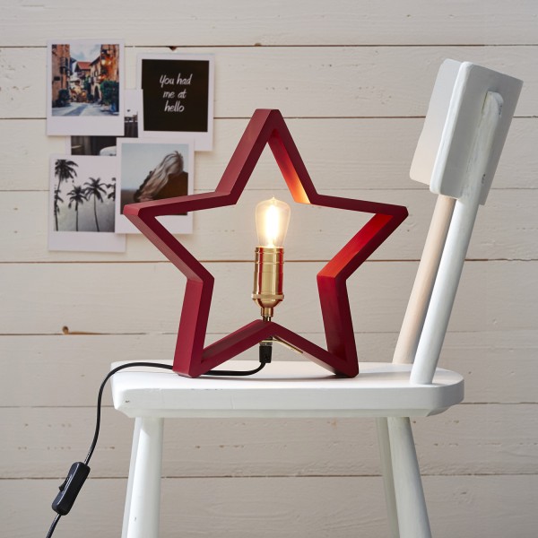 Holzstern - Adventsstern - Tischlampe - hängend oder stehend - D: 30cm - E14 Fassung - rot
