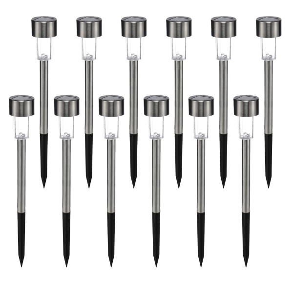 LED Solar Wegleuchte mit Erdspieß - Edelstahl - kaltweiße LED - H: 33,5cm - silber - 12er Set