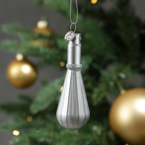 Weihnachtsbaumschmuck Schneebesen - Glas - Christbaumschmuck - H: 10cm - silber