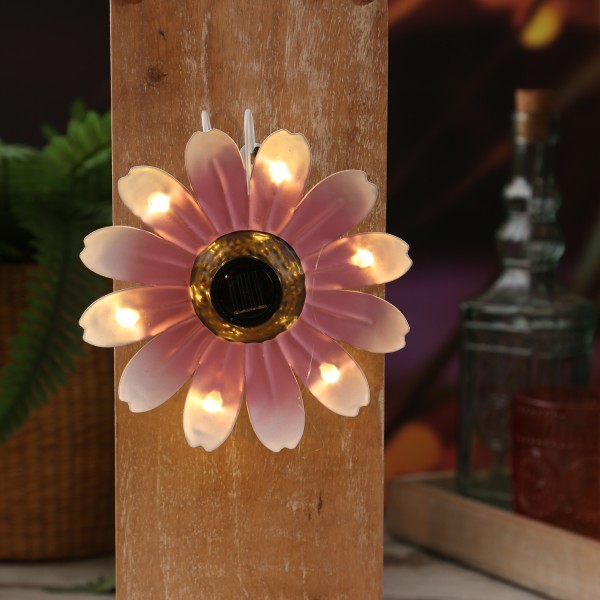 LED Solar Blume - hängend - Metall - 6 warmweiße LED - H: 14cm - Lichtsensor - rosa