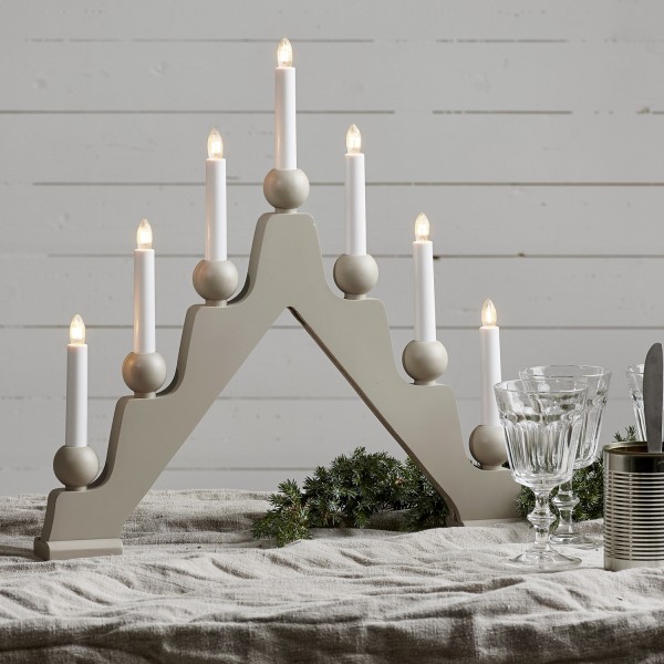 Fensterleuchter EMMA - 7 warmweiße Glühlampen - L: 45cm, H: 45cm - Schalter - hellgrau