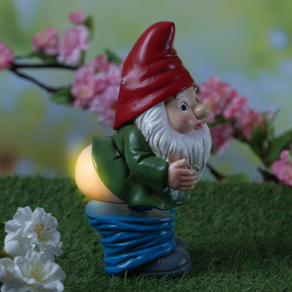 LED Solar Gartenzwerg mit leuchtendem Popo - Gartenfigur Wackelzwerg - Polyresin - H: 19cm - Sensor