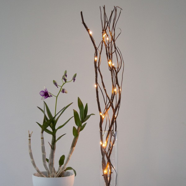 LED Leuchtzweig braune Weide - 24 warmweiße LED an dünnem Draht - H: 60cm - Batterie