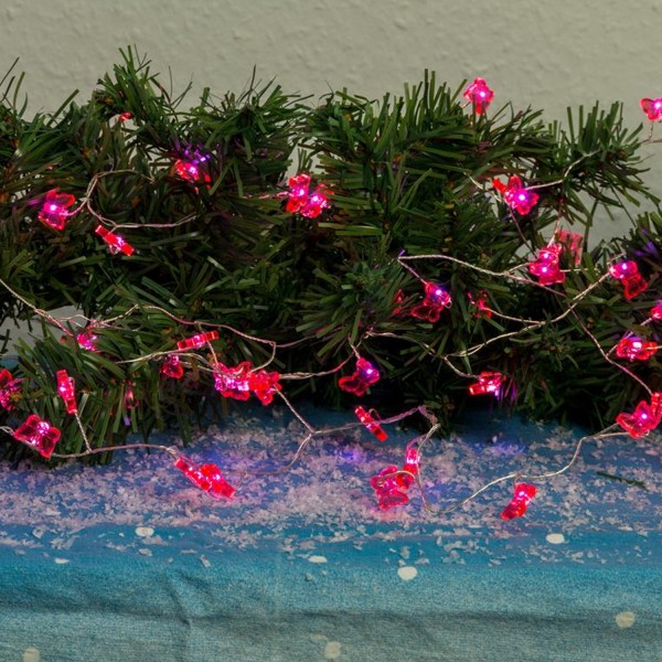 LED Drahtlichterkette pinke Schmetterlinge - 72 warmweiße Tautropfen LED - L: 2m - Batterie - Timer