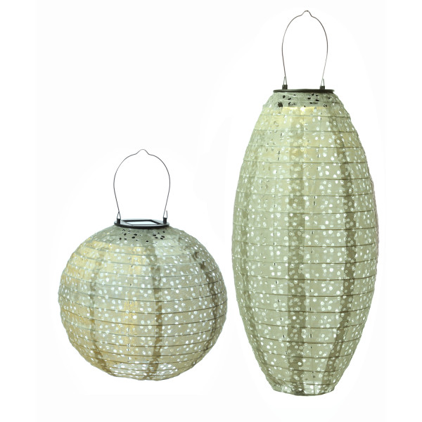 LED Solar Lampions - mit Blumenmuster - warmweiß - H: 25cm/40cm - Lichtsensor - grün - 2 Stück