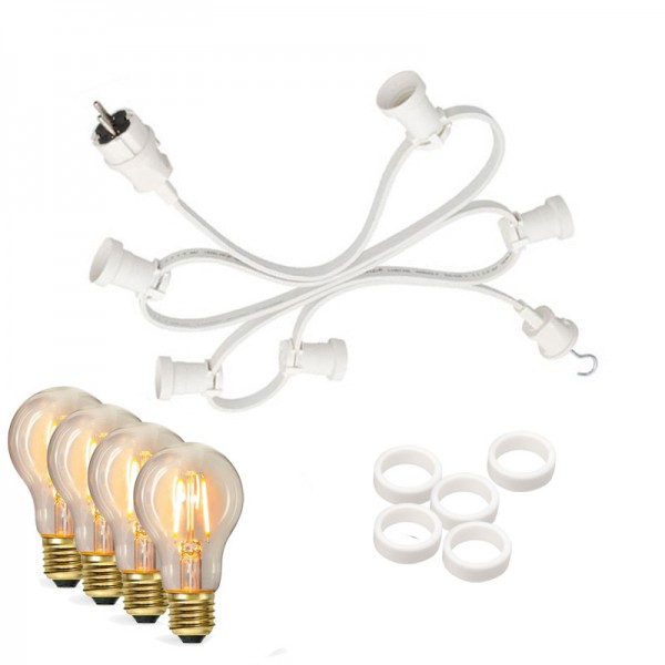 Illu-/Partylichterkette 50m - Außenlichterkette weiß - Made in Germany- 50 Edison LED Filamentlampen