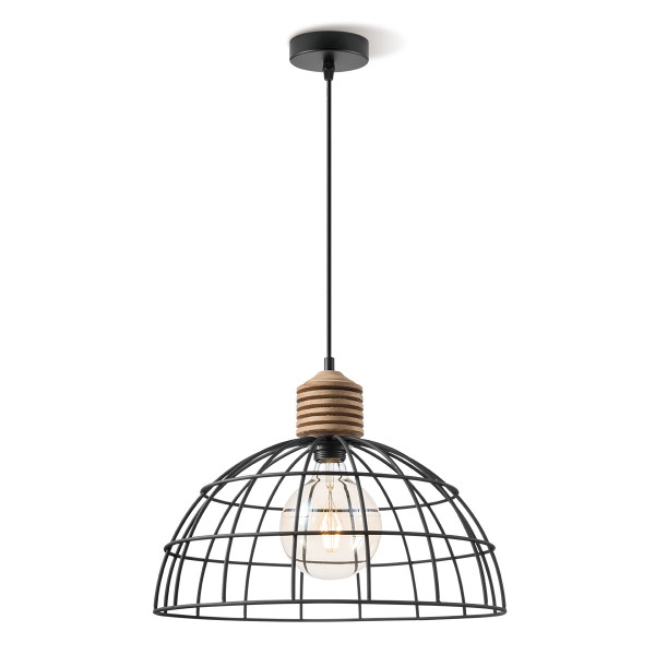 Pendelleuchte VINTO schwarz - Draht und Holz - E27 - 40cm Durchmesser - 1m Kabel