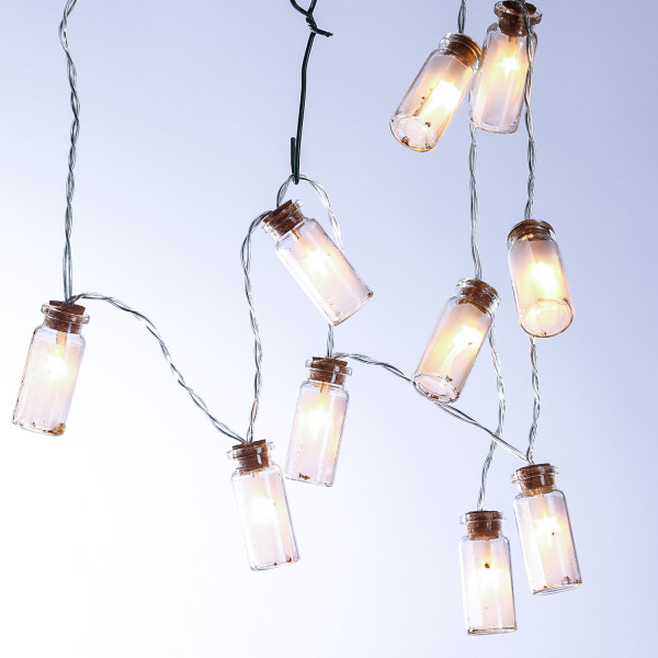 LED Lichterkette Mini Glasflaschen zum Befüllen - 10 warmweiße LED - L: 0,9m - transparent