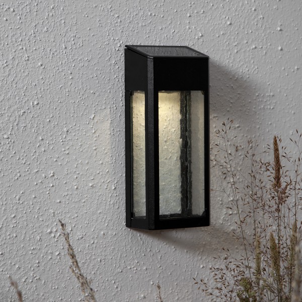 LED Solar Wandleuchte WALLY- warmweiße LED - H: 20cm - Dämmerungssensor - schwarz