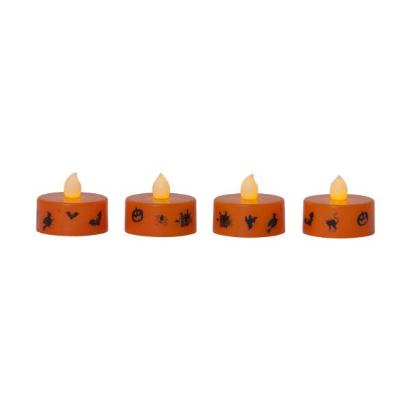 LED Teelichter Halloween - gelbe Flamme - H: 3cm - D: 4cm - Batteriebetrieb - orange - 4er Set