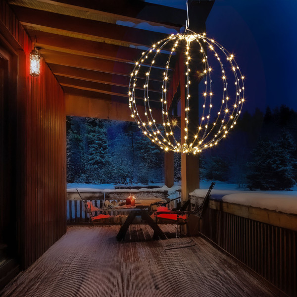 LED Drahtkugel - Leuchtkugel - D: 38cm - 240 bernstein LED - faltbar - für Innen und Außen - schwarz