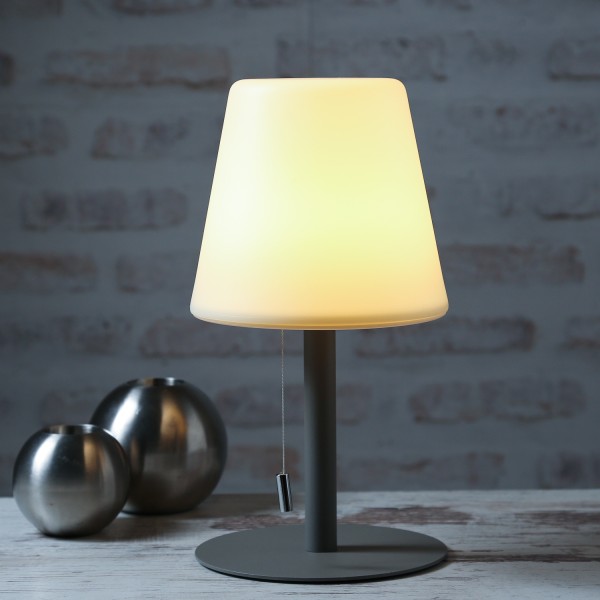 LED Garten Tischlampe - H: 30cm - 2 Lichtstufen u. RGB Farbwechsel - wiederaufladbar - weiß/grau