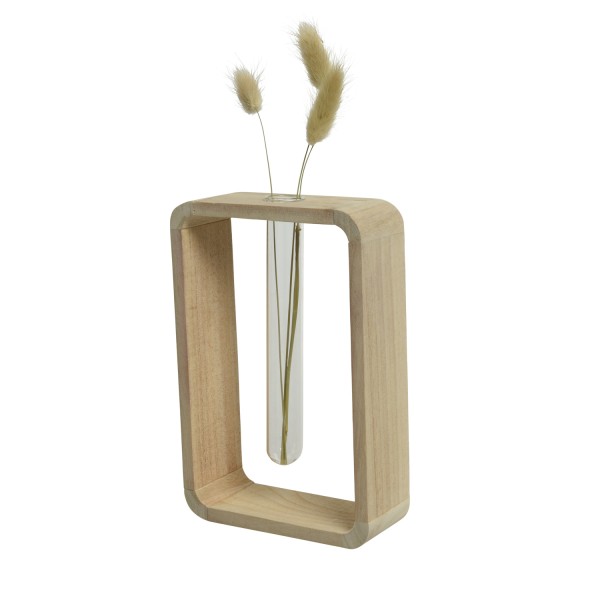 Deko Vase mit Reagenzglas - Blumenvase - Holz - H: 18cm - hellbraun