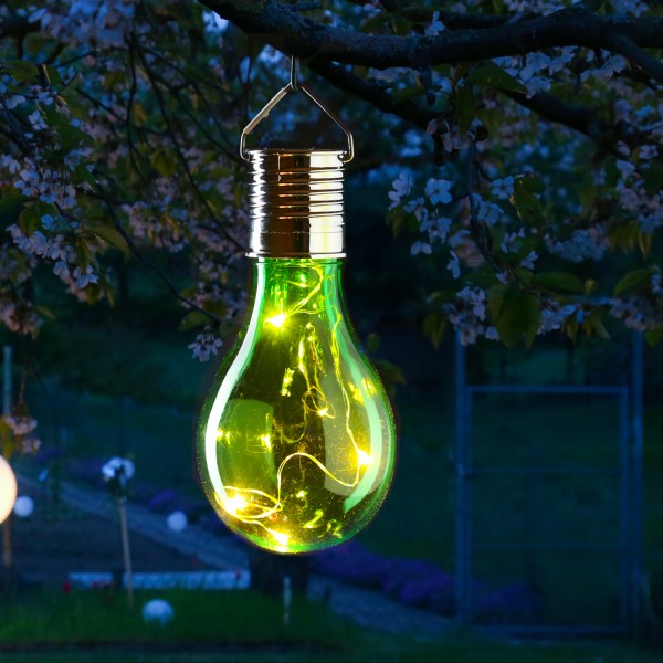 LED Solar Glühbirne GLOW - warmweiße LED Drahtlichterkette - H: 14cm - Lichtsensor - outdoor - grün