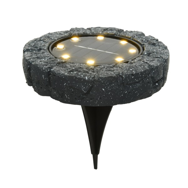 LED Solar Wegleuchte - Bodenleuchte mit Erdspieß - Steinoptik - D: 11,2cm - steingrau