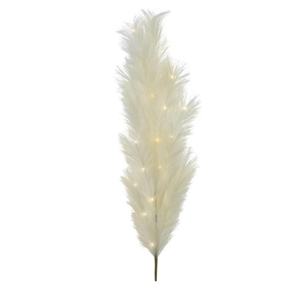 LED Zweig Federbüschel - Pampasgras - 15 warmweiße LED - H: 118cm - Timer - für Innen - weiß