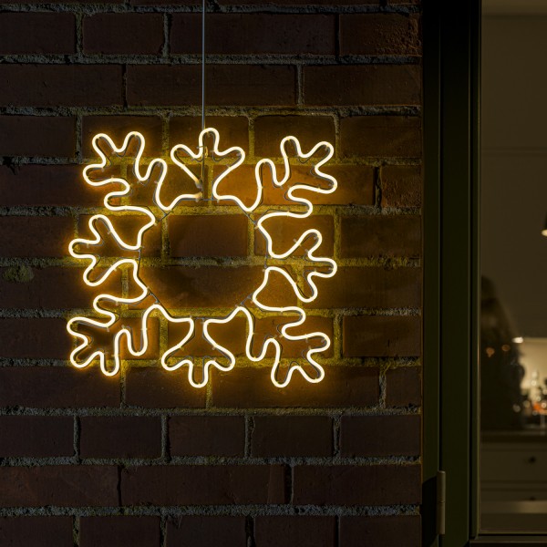 LED Fensterdeko Schneeflocke - Weihnachtsbeleuchtung - 384 warmweiße LED - H: 47cm - f. Außen - weiß