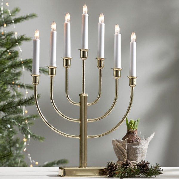 Kerzenleuchter KRISTINA - 7-flammig - warmweiße Glühlampen - H: 47cm - Schalter - gold