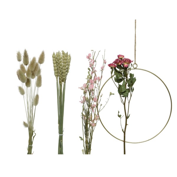 Bastelset DIY - Dekoring mit Trockenblumen und Gräsern - Trockenblumenkranz - Aufhängeröse - D:20cm