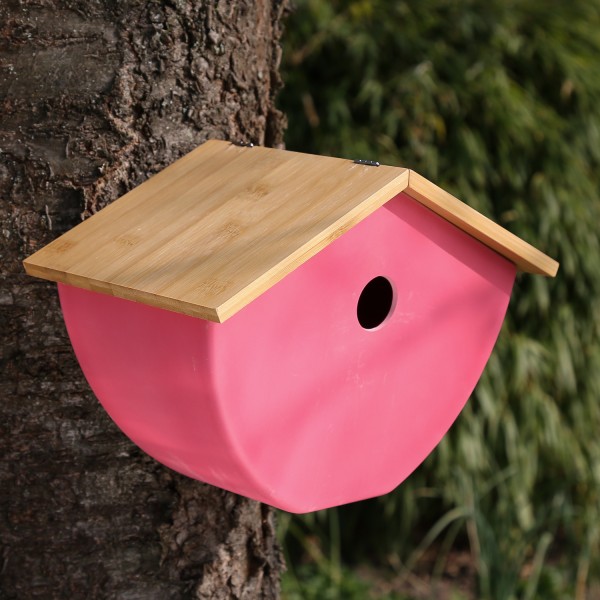 Vogelhaus - Nistkasten - Bambus - H: 20,5cm - L: 28cm - pink