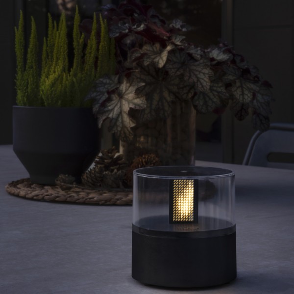 LED Dekoleuchte FLAMME - warmweiße LED - Flammeneffekt - H: 10cm - Timer - für Außen - schwarz