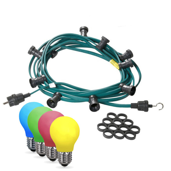 Illu-/Partylichterkette 30m - Außenlichterkette grün - Made in Germany - 50 bunte LED Tropfenlampen