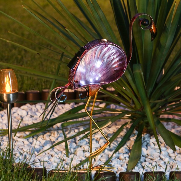 LED Solar Gartenfigur Flamingo - 10 kaltweiße LED - H: 48cm - Dämmerungssensor - rosa