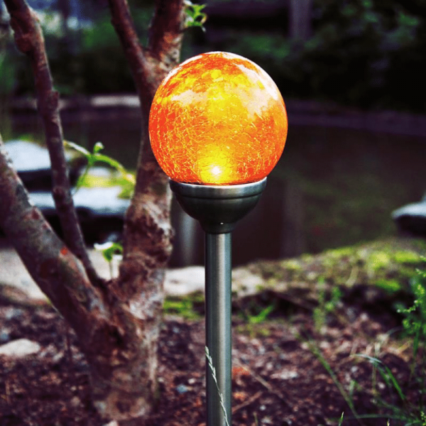 LED Solarkugel mit Bruchglas Optik - Gartenleuchte - H: 45cm - Dämmerungssensor - amber