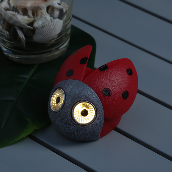 LED Solar Marienkäfer - Gartenfigur - 2 warmweiße LED - H: 7cm - D: 9cm - Lichtsensor