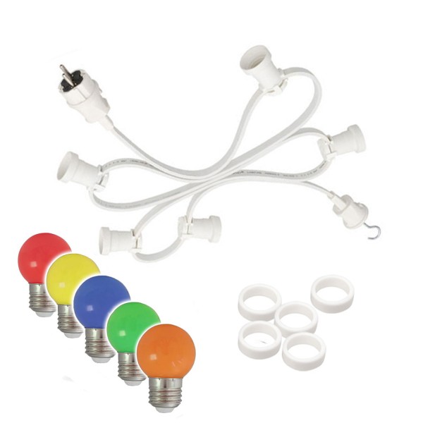 Illu-/Partylichterkette 50m - Außenlichterkette weiß - Made in Germany - 50 x bunte LED Kugellampen