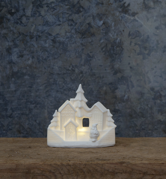LED Haus "Vinter" - Santa im Dorf - 1 warmweiße LED - H: 14cm - Batteriebetrieb - weiß