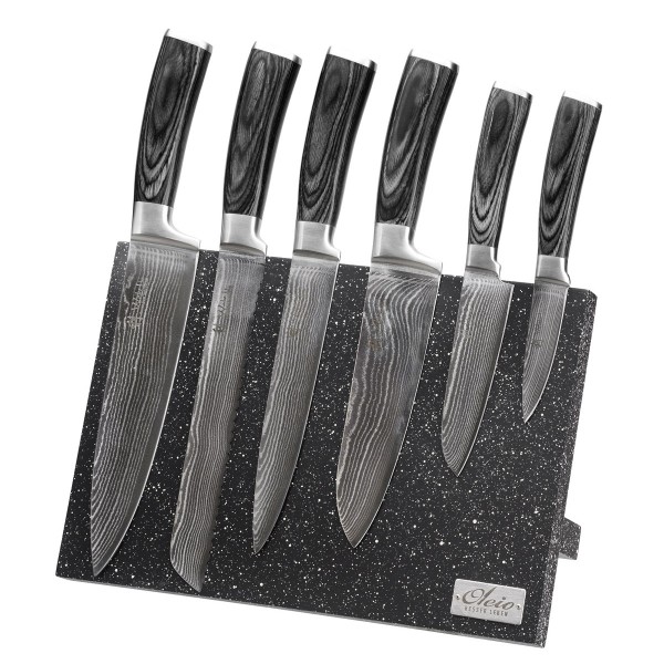 Magnetisches Messerbrett schwarz Holz mit Marmoroptik - 20x30x12cm - bis zu 5 Messer