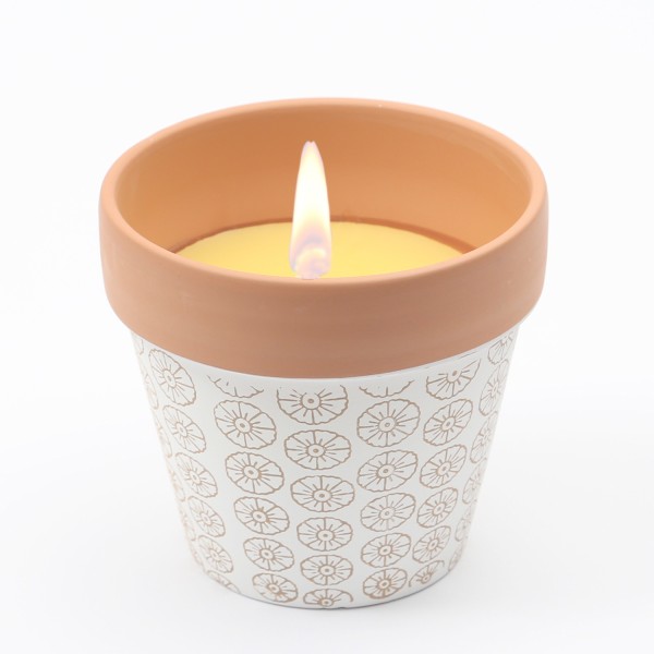 Duftkerze CITRONELLA - Echtwachs in Tontopf - H: 10cm - gegen Stechmücken - beige